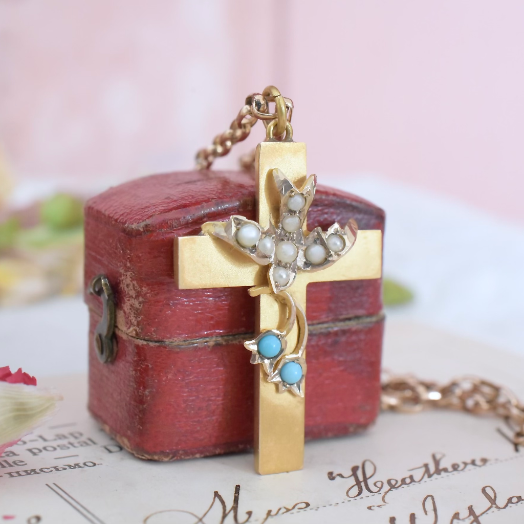 Antique Australian 9ct Rose Gold Cross Pendant By Aronson And Co Circa 1910