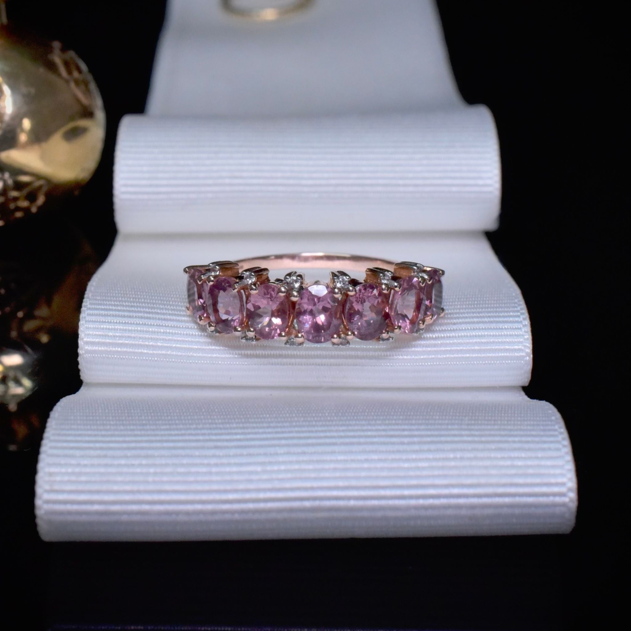 Modern 10ct Rose Gold Pink Spinel And Diamond Half Hoop Ring