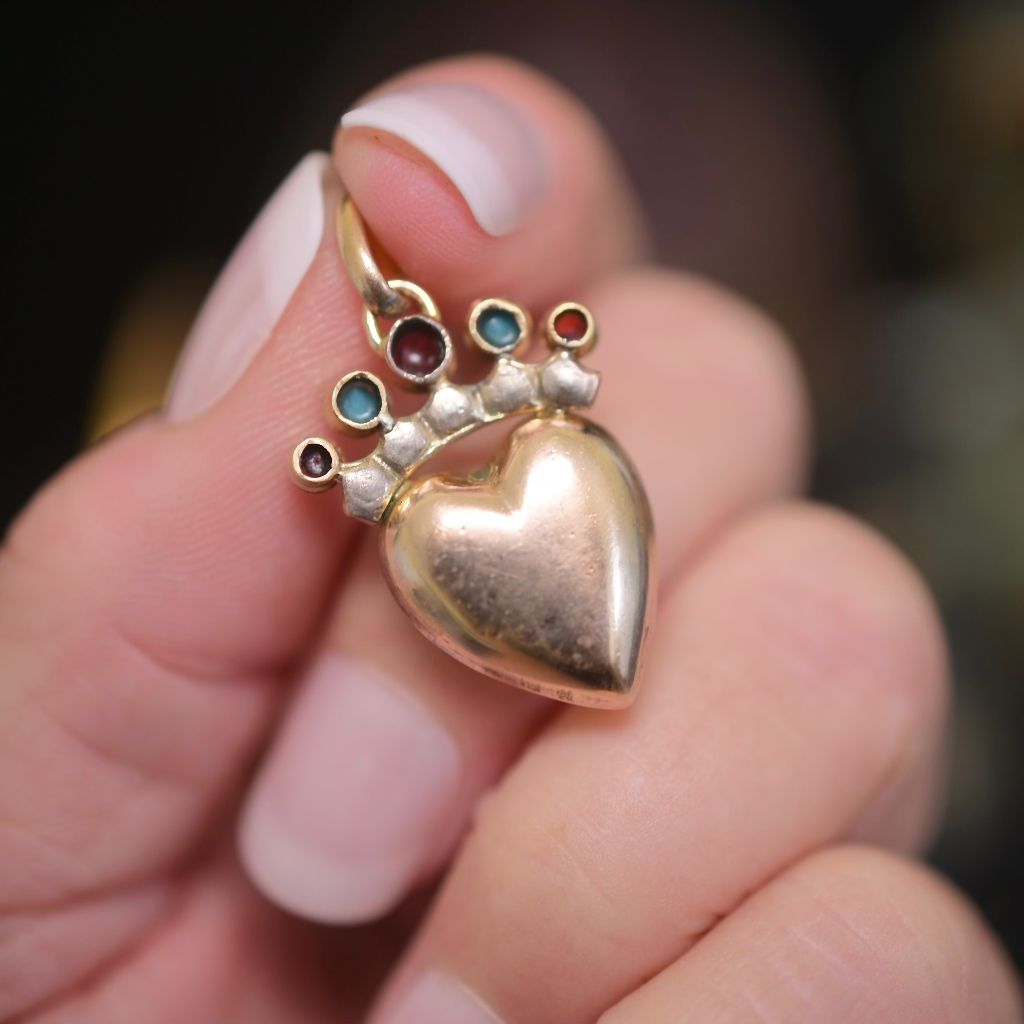 Antique Victorian Gold-Filled Crowned Heart Pendant Circa 1880-90