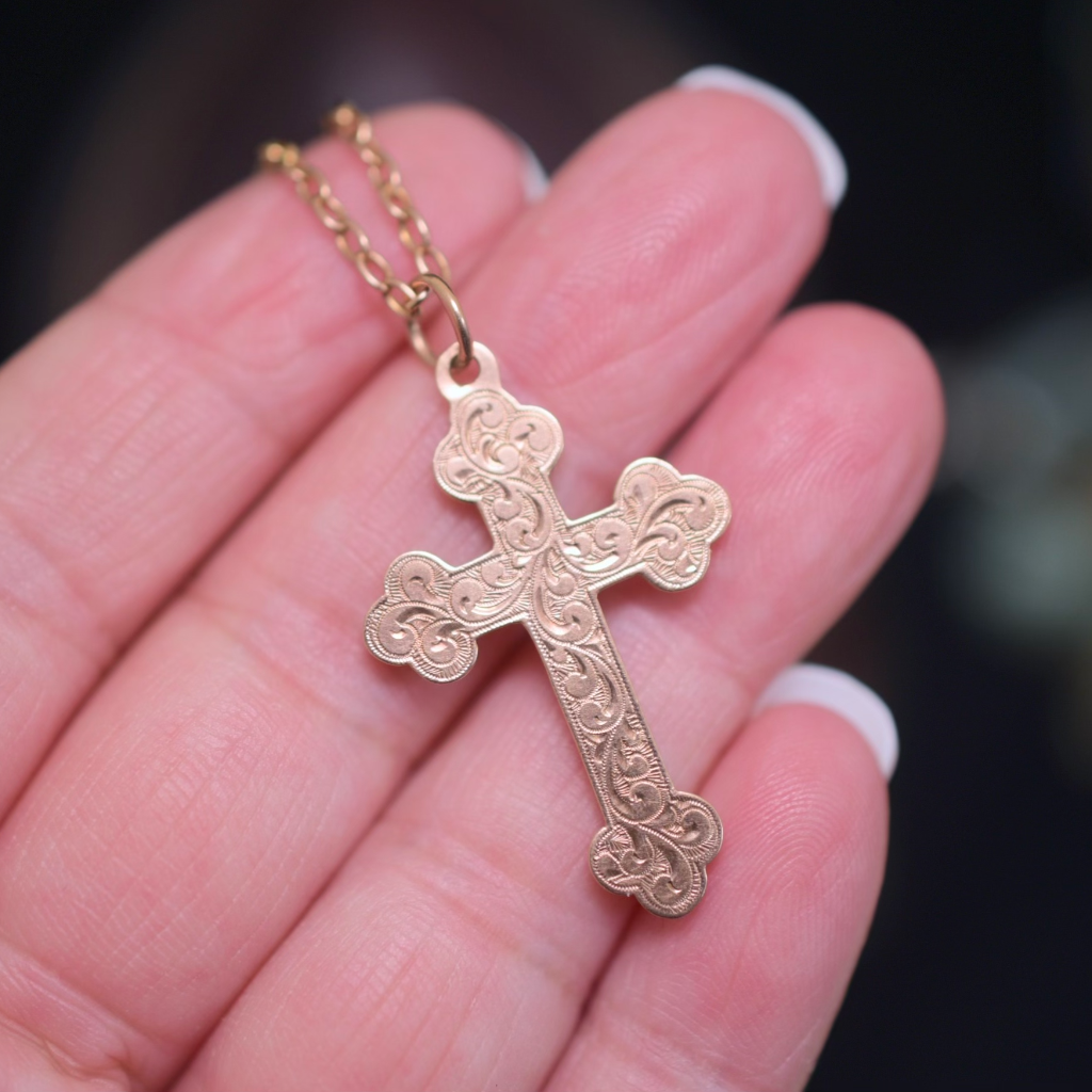 Antique Edwardian 9ct Rose Gold Chain And Crucifix - Birmingham 1904