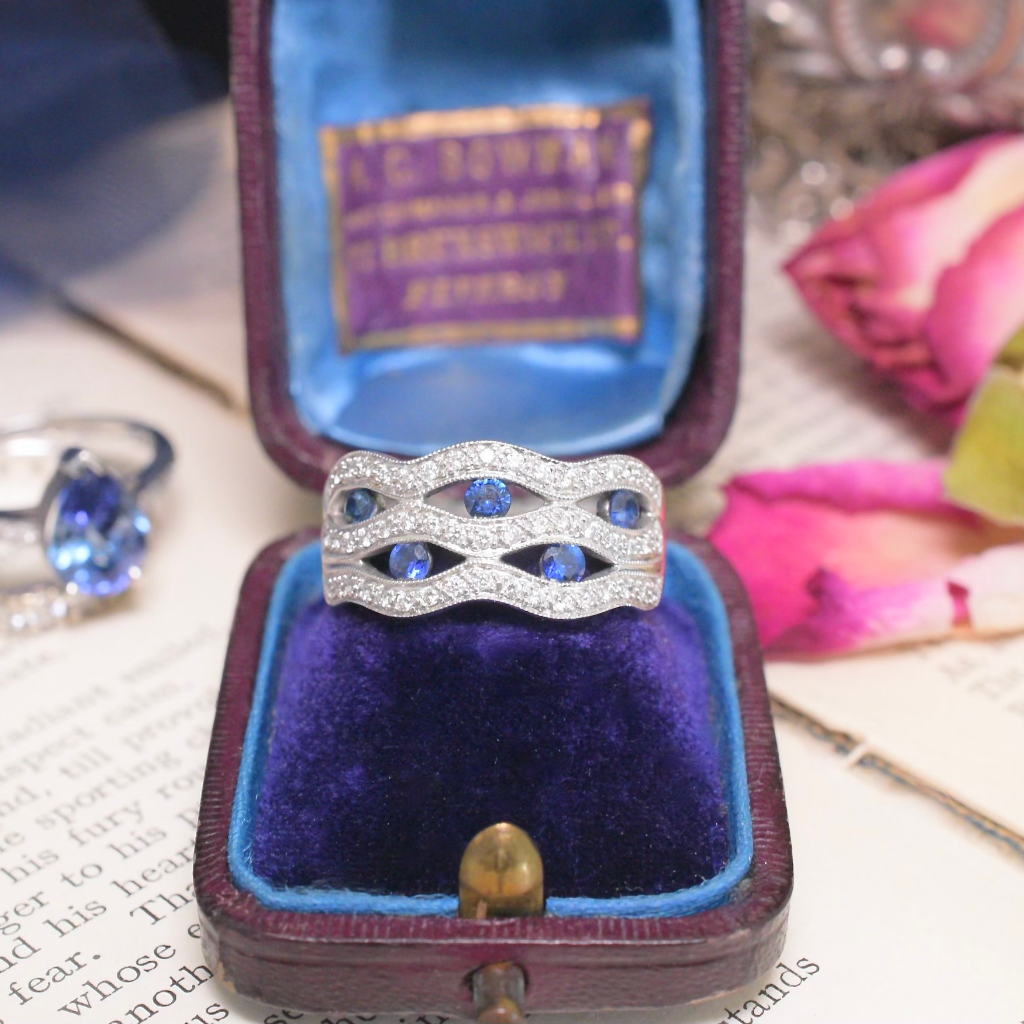Modern 18ct White Gold Sapphire And Diamond Ring