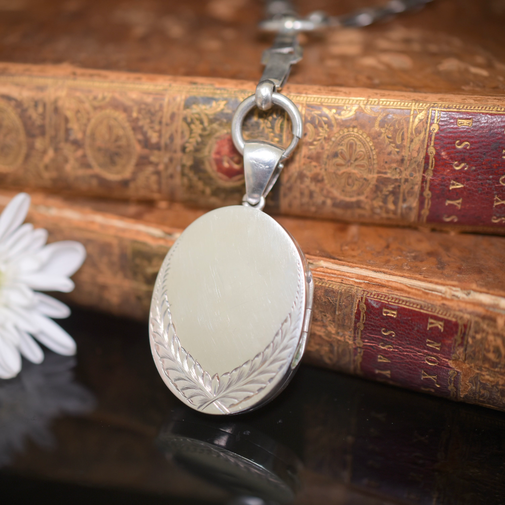 Antique Victorian Sterling Silver Locket And Book-Chain Circa 1890-1900