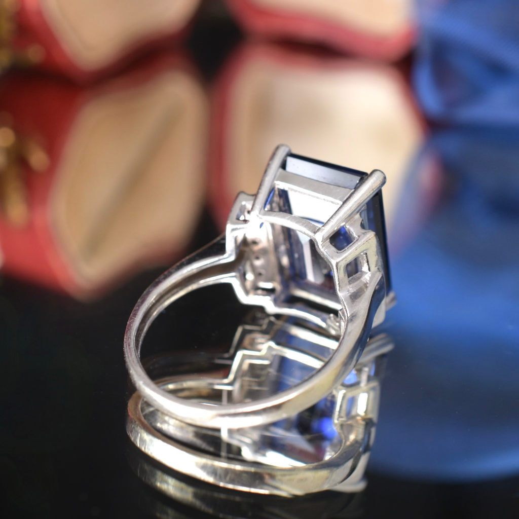 Modern 9ct White Gold Created Sapphire And Diamond Dress Ring