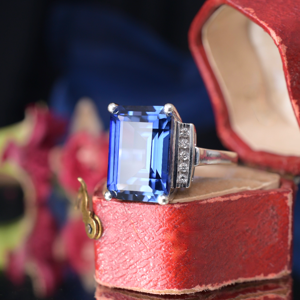 Modern 9ct White Gold Created Sapphire And Diamond Dress Ring