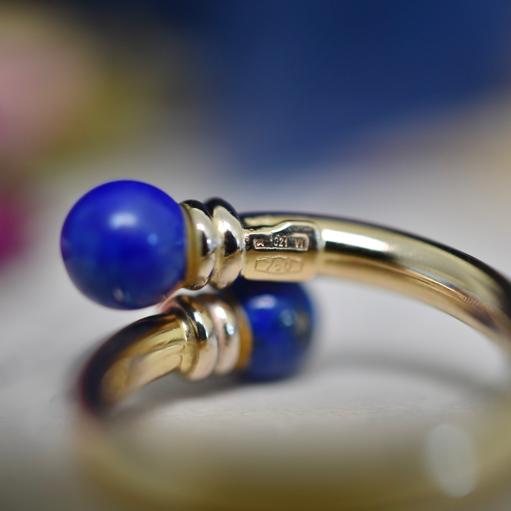 Contemporary 18ct Yellow Gold Lapis Lazuli Crossover’ Ring - Vincenza Italy