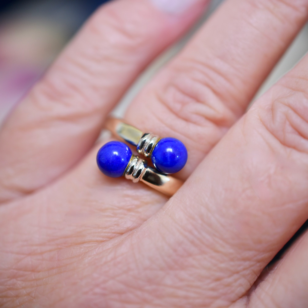 Contemporary 18ct Yellow Gold Lapis Lazuli Crossover’ Ring - Vincenza Italy