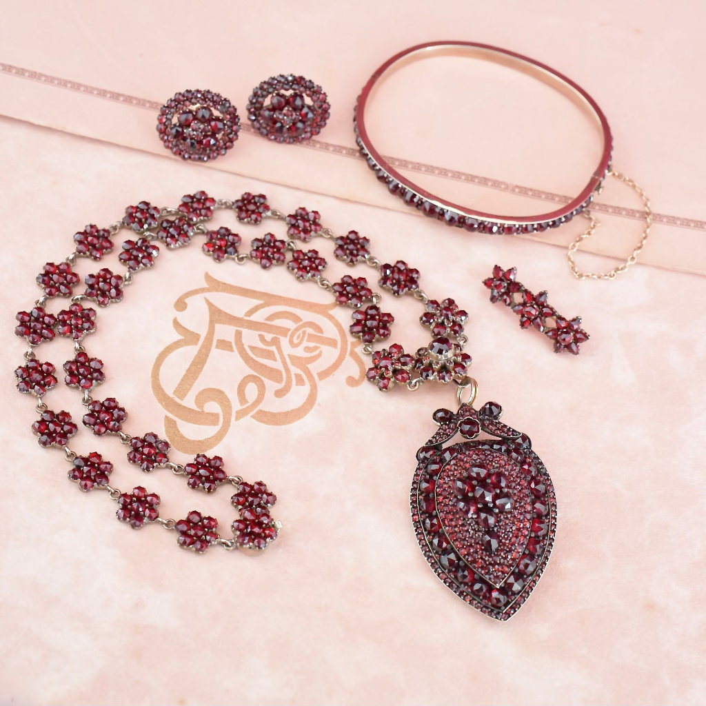 Antique Victorian Bohemian Garnet Necklace And Pendant/Brooch Circa 1880-1900