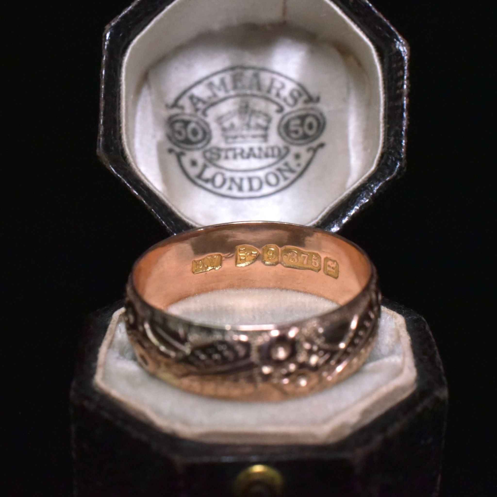 Antique Victorian 9ct Rose Gold Wide Floral Band - Chester 1900