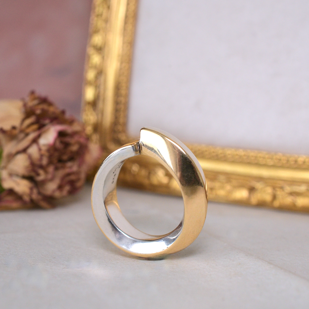 Modern Artisan Handcrafted 18ct Gold And Sterling Silver Ring