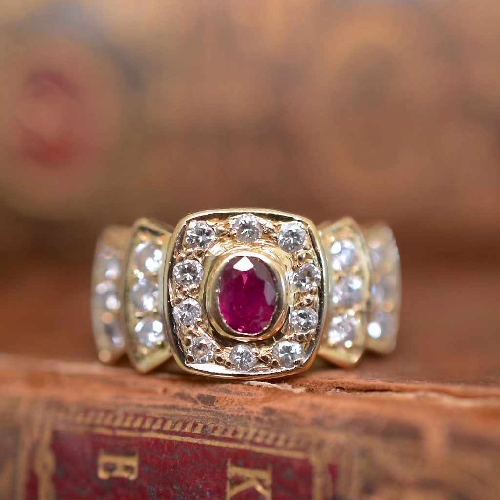 Modern 18ct Yellow Gold Natural Ruby And Diamond 0.50ct Ring