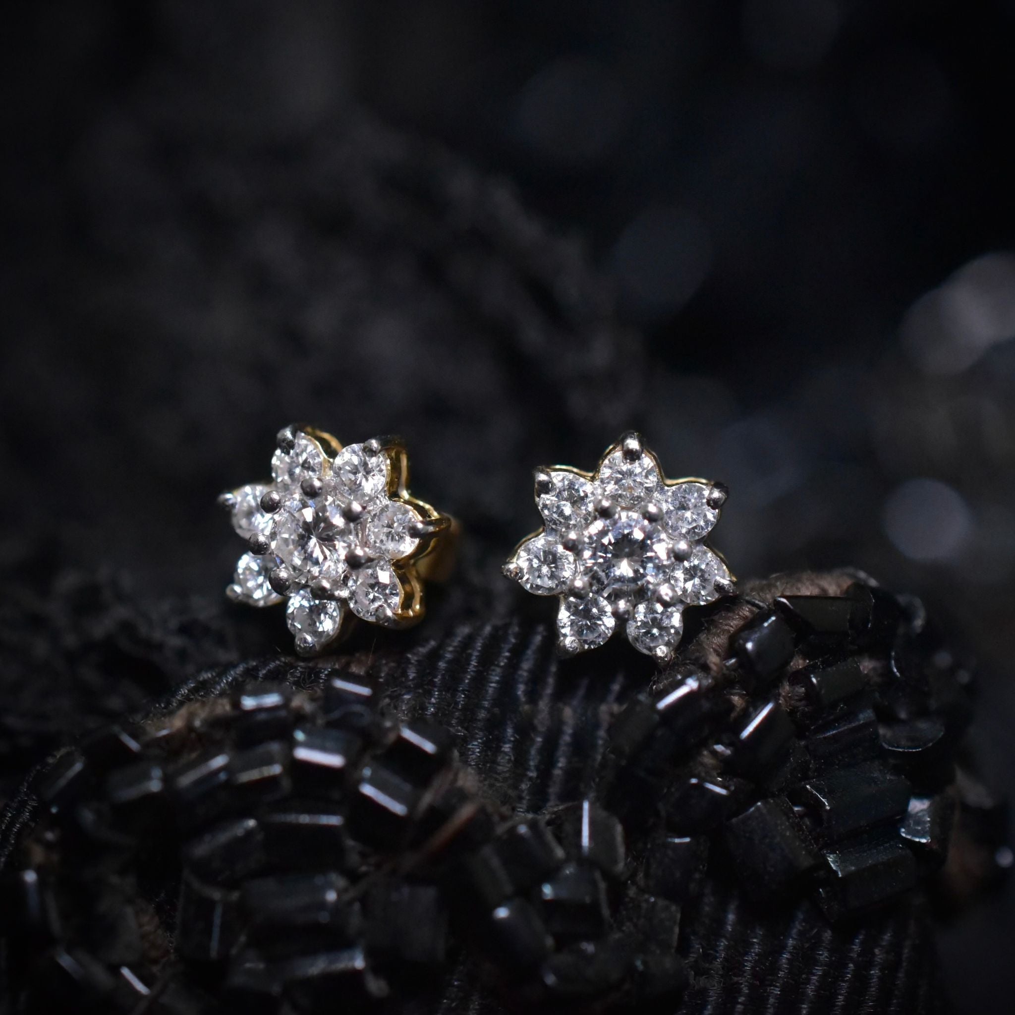 Modern 18ct Yellow Gold Diamond Daisy Clusters- 0.56ct