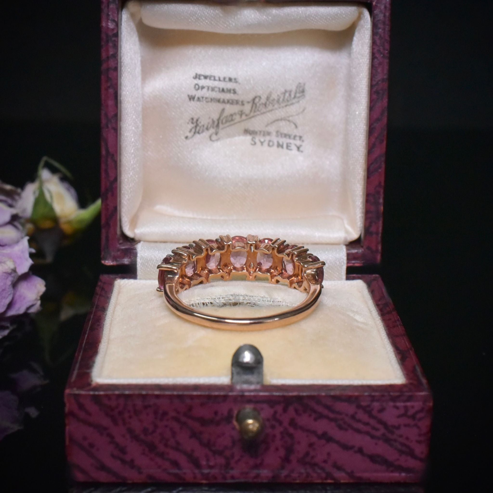Modern 10ct Rose Gold Pink Spinel And Diamond Half Hoop Ring