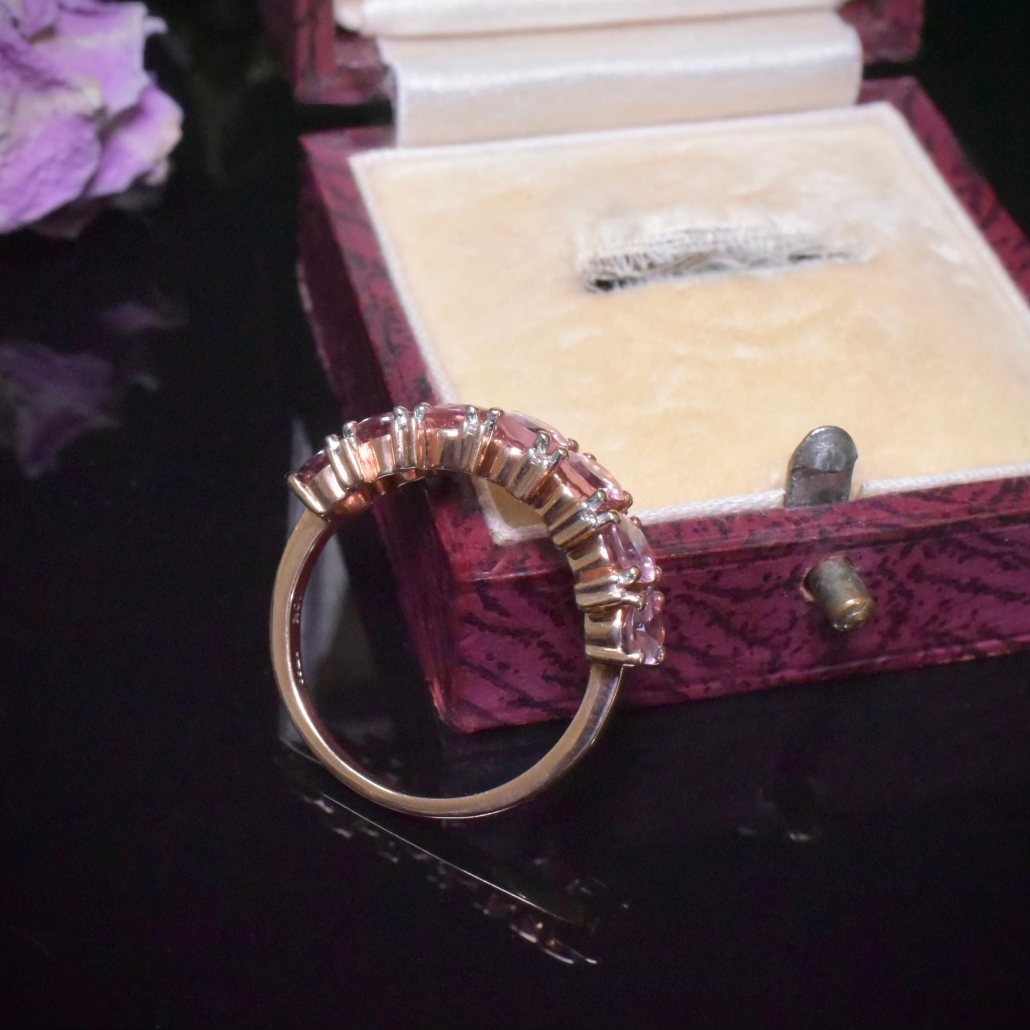 Modern 10ct Rose Gold Pink Spinel And Diamond Half Hoop Ring