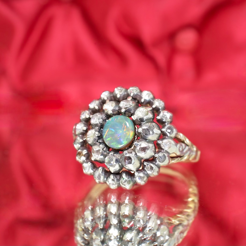 Vintage Georgian Style Dutch 14ct And Silver Opal And Diamond Ring Circa 1900-1950
