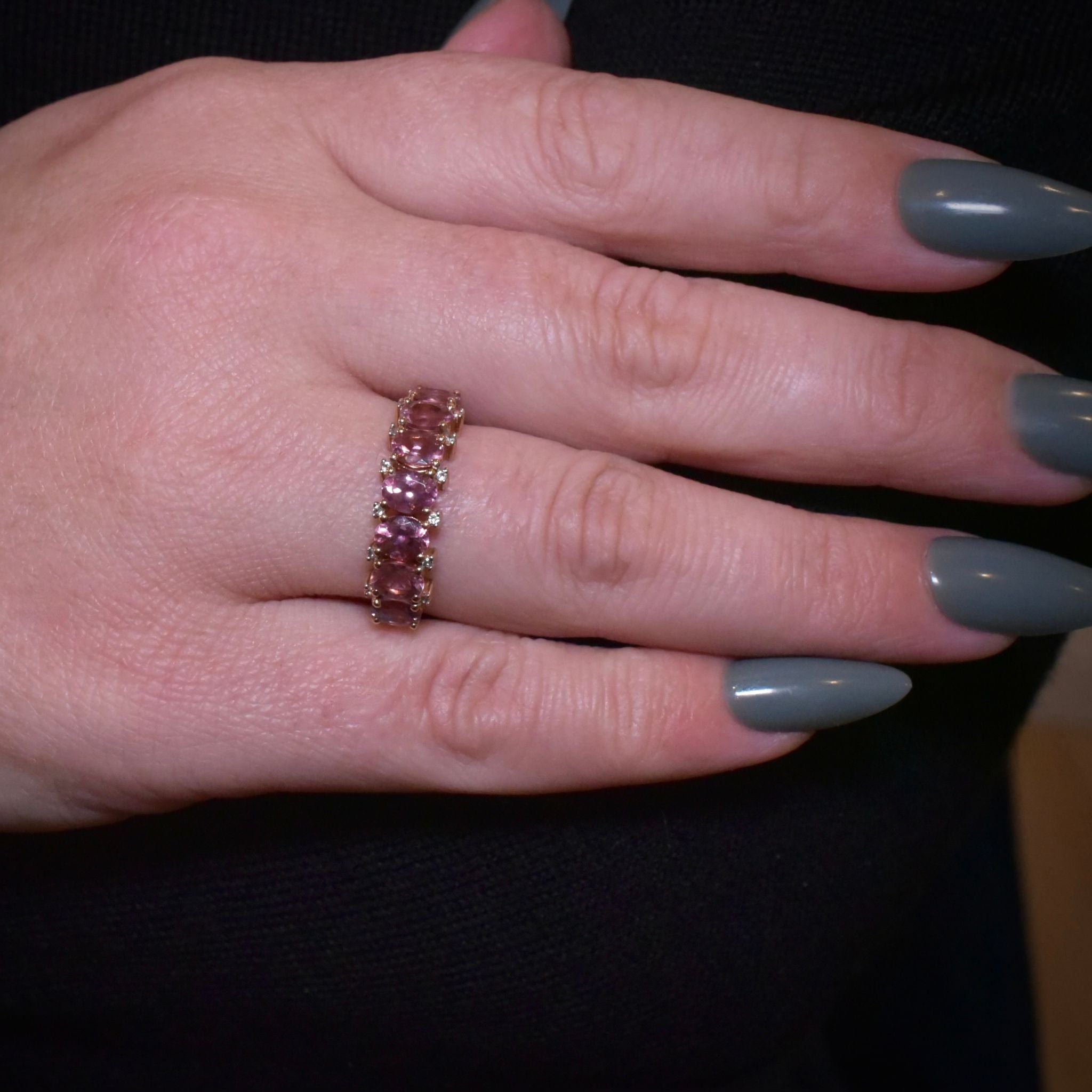 Modern 10ct Rose Gold Pink Spinel And Diamond Half Hoop Ring