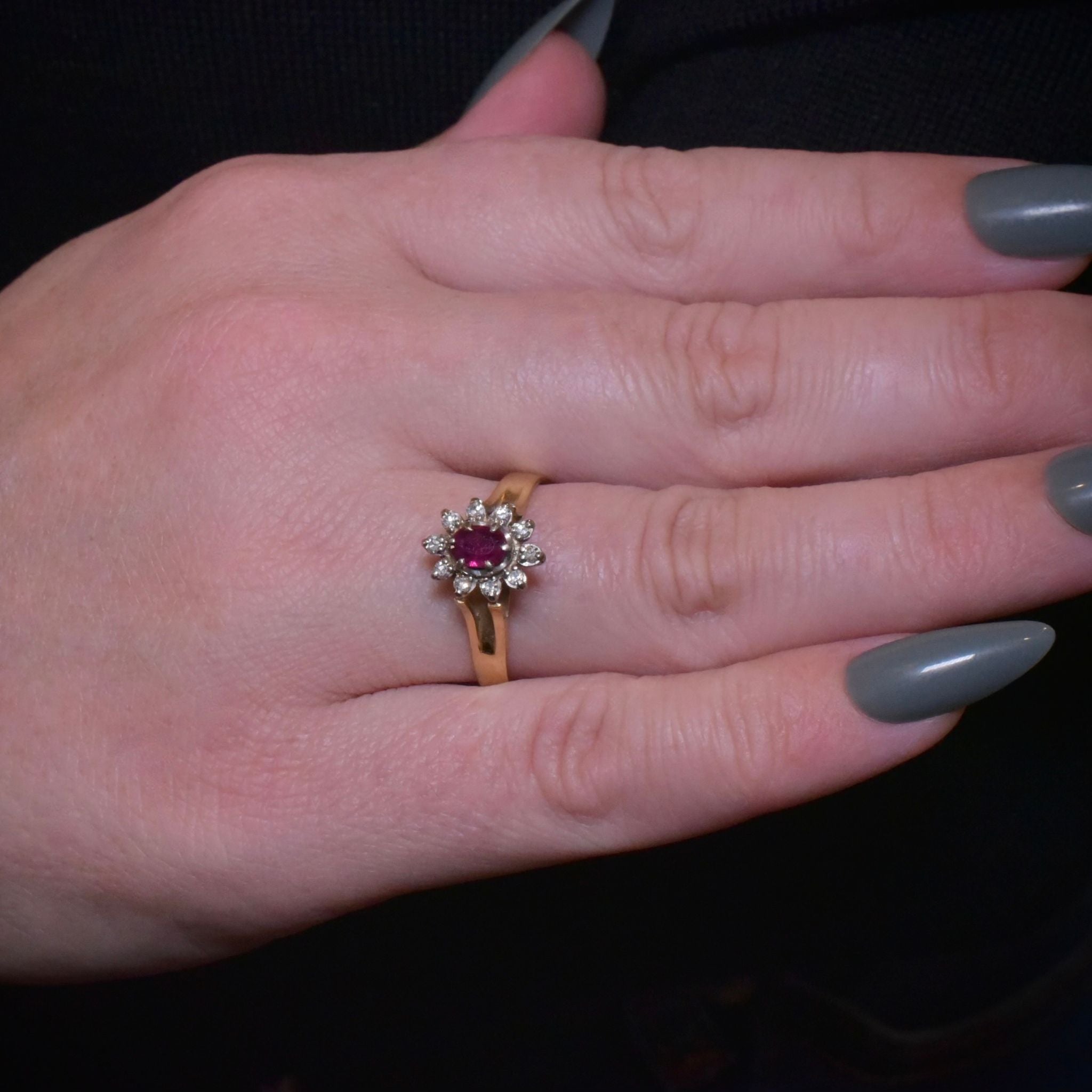 Vintage 18ct Yellow Gold Ruby And Diamond Cluster Ring