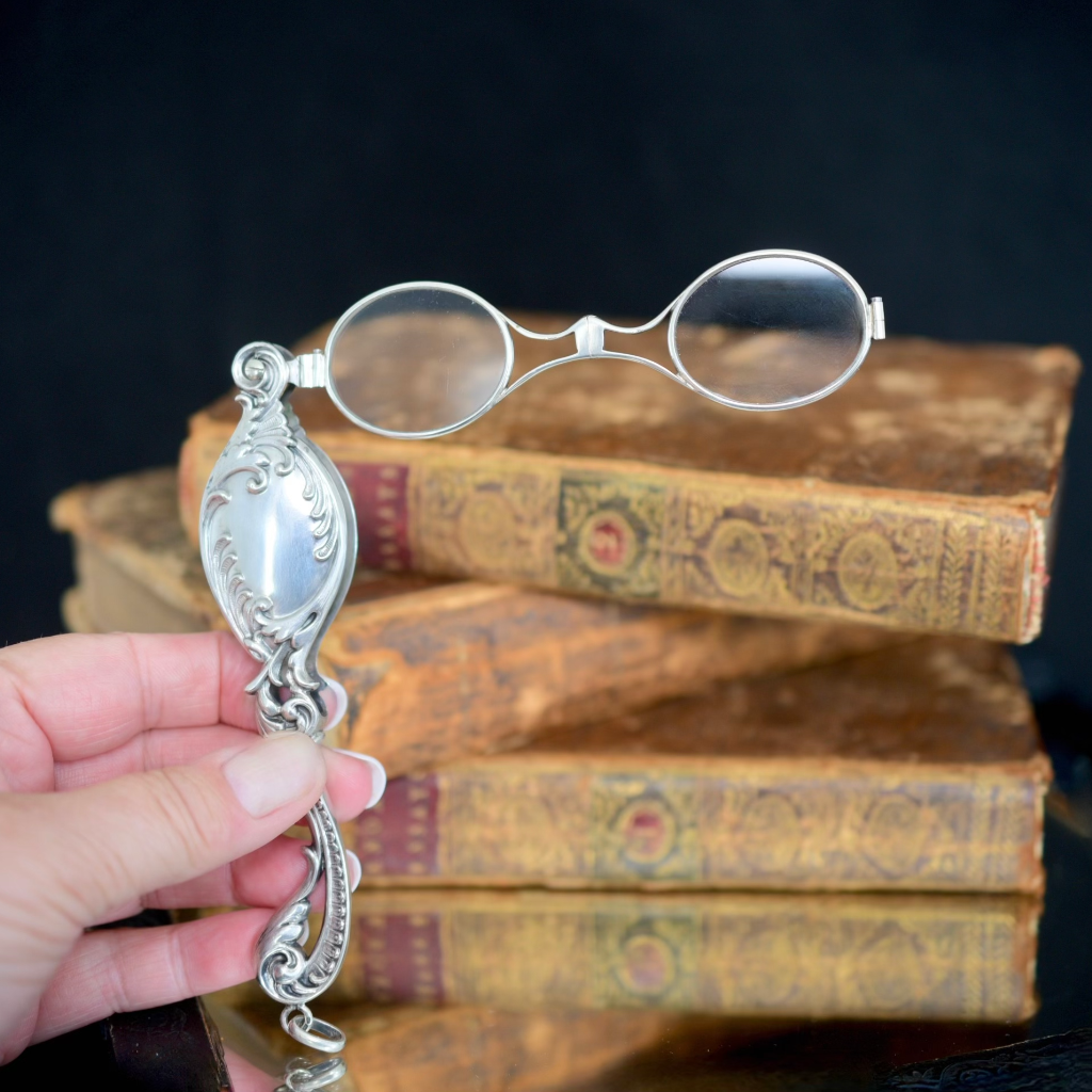 Antique Victorian/Art Nouveau French 950 Silver Folding Lorgnette Circa 1890