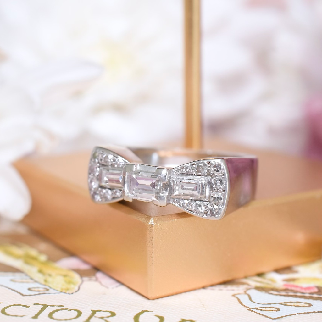 Art Deco / Retro Solid Platinum And Diamond ‘Bow Tie’ Ring Circa 1920-1935