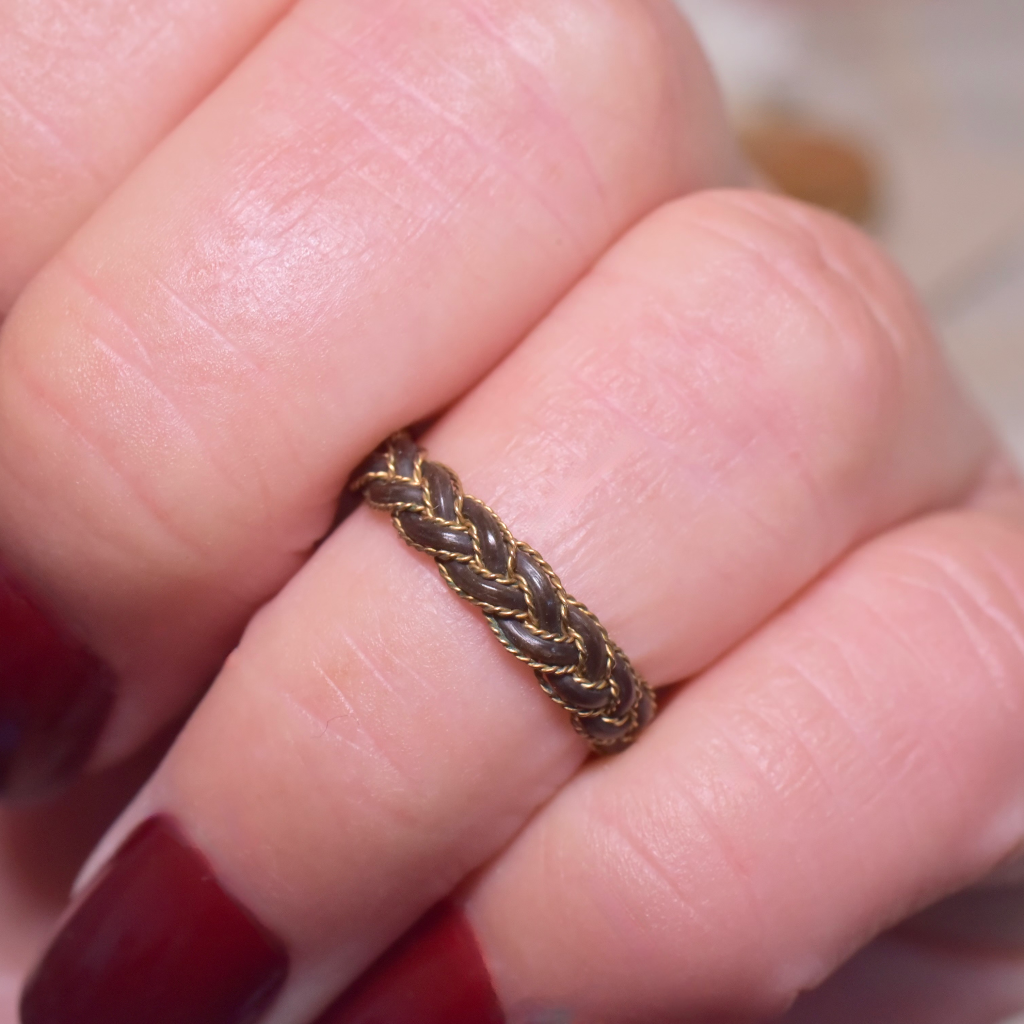 Antique Victorian Era 14ct Gold Braided Elephant Hair Ring