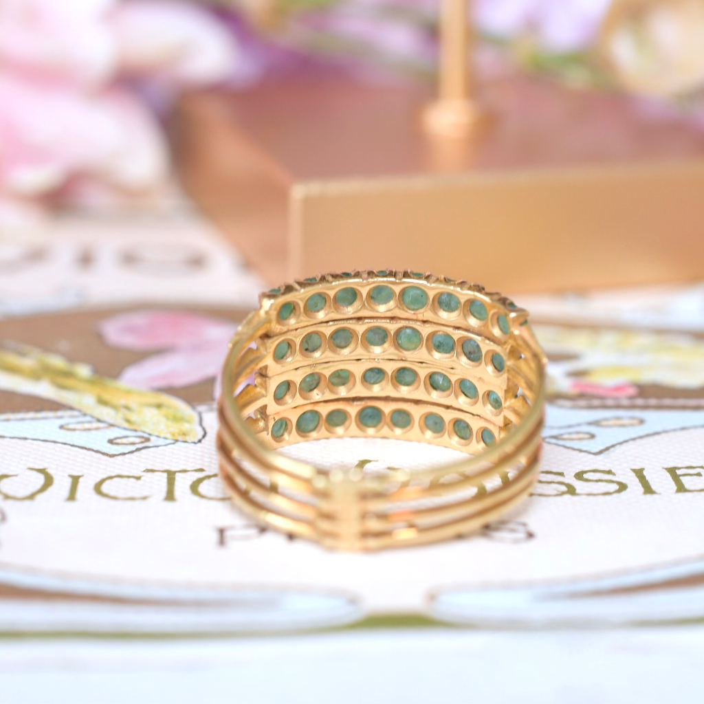 Modern 18ct Yellow Gold And Emerald Four Row ‘Harem’ Ring