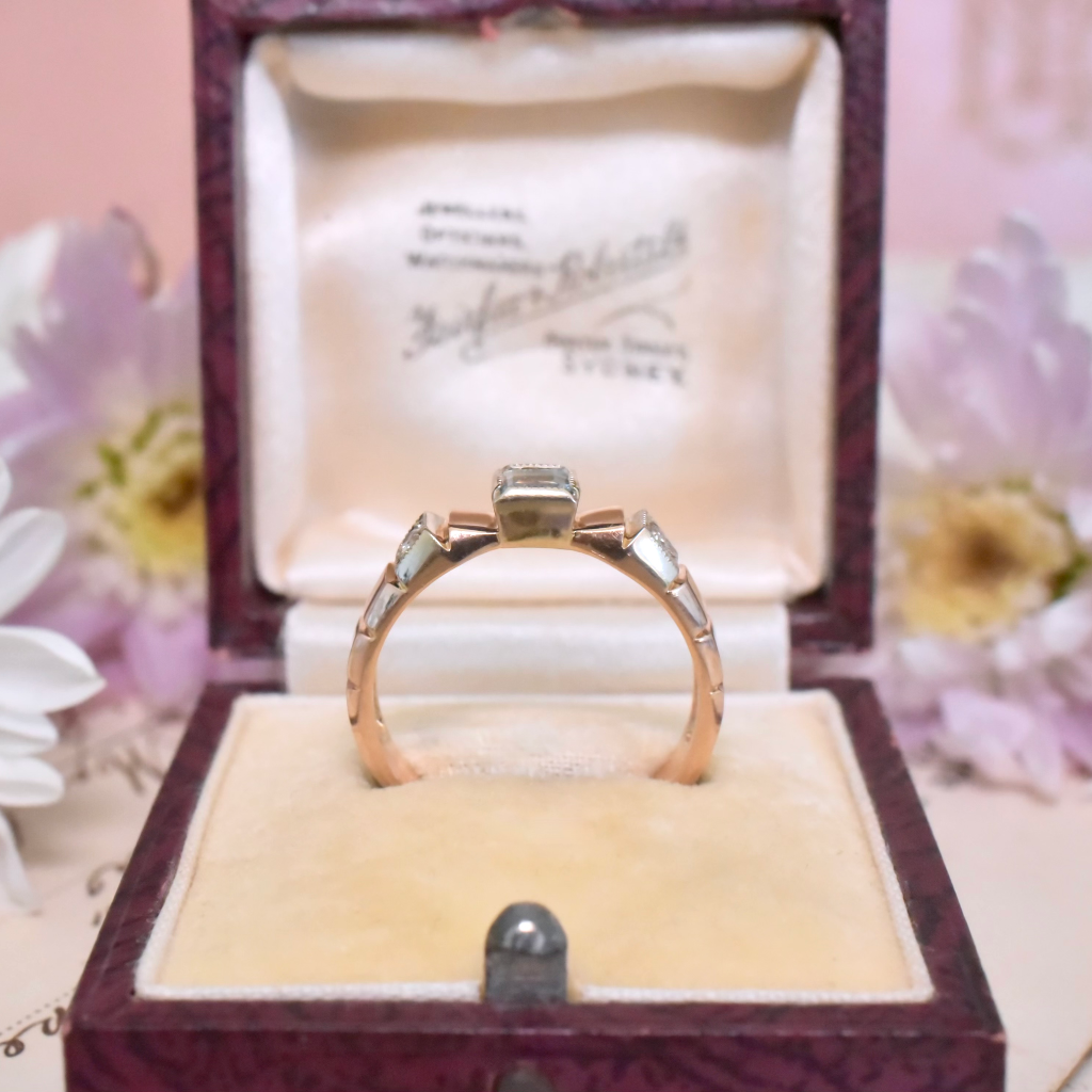 Vintage Russian 14ct Rose Gold Aquamarine And Diamond Ring