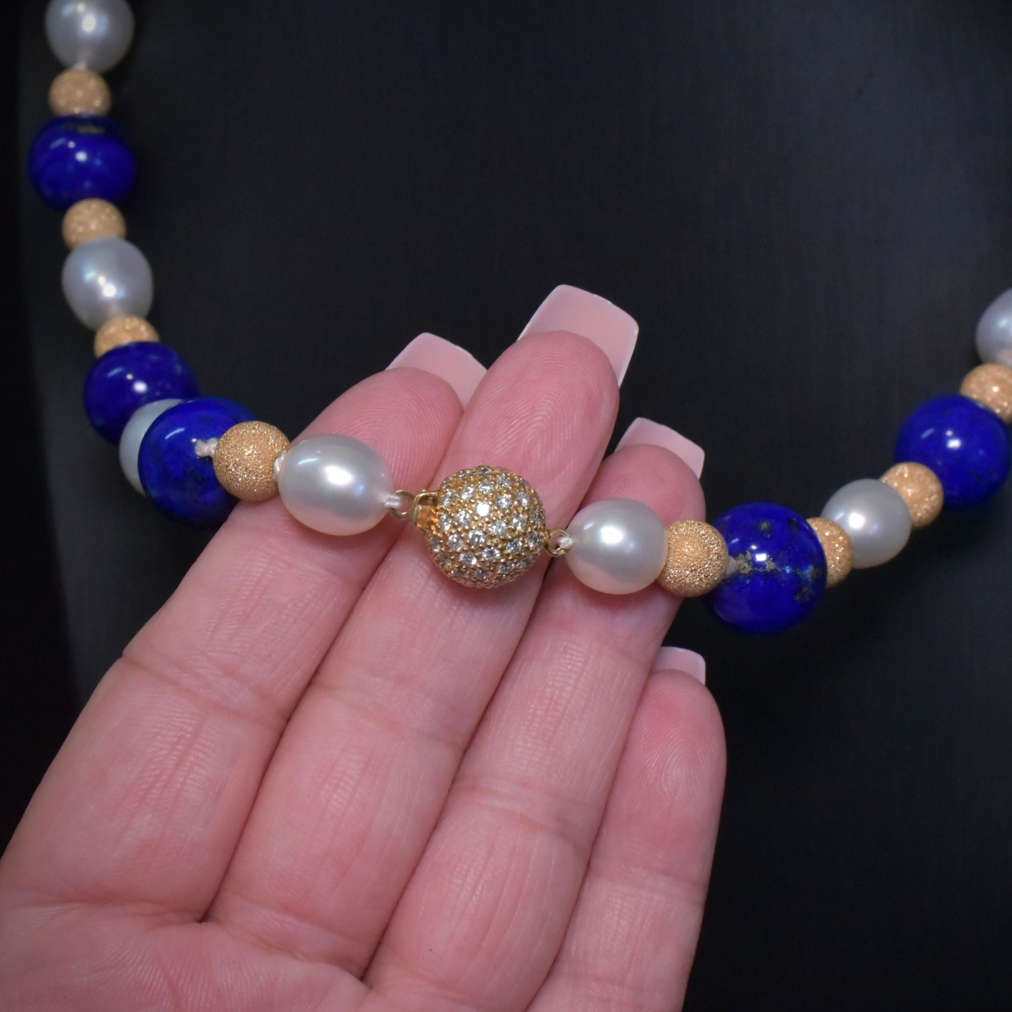Superb 18ct And 9ct Gold, Diamond, Lapis Lazuli And Pearl Necklace - 1.00ct Included In Purchase Valuation For $8,200 AUD