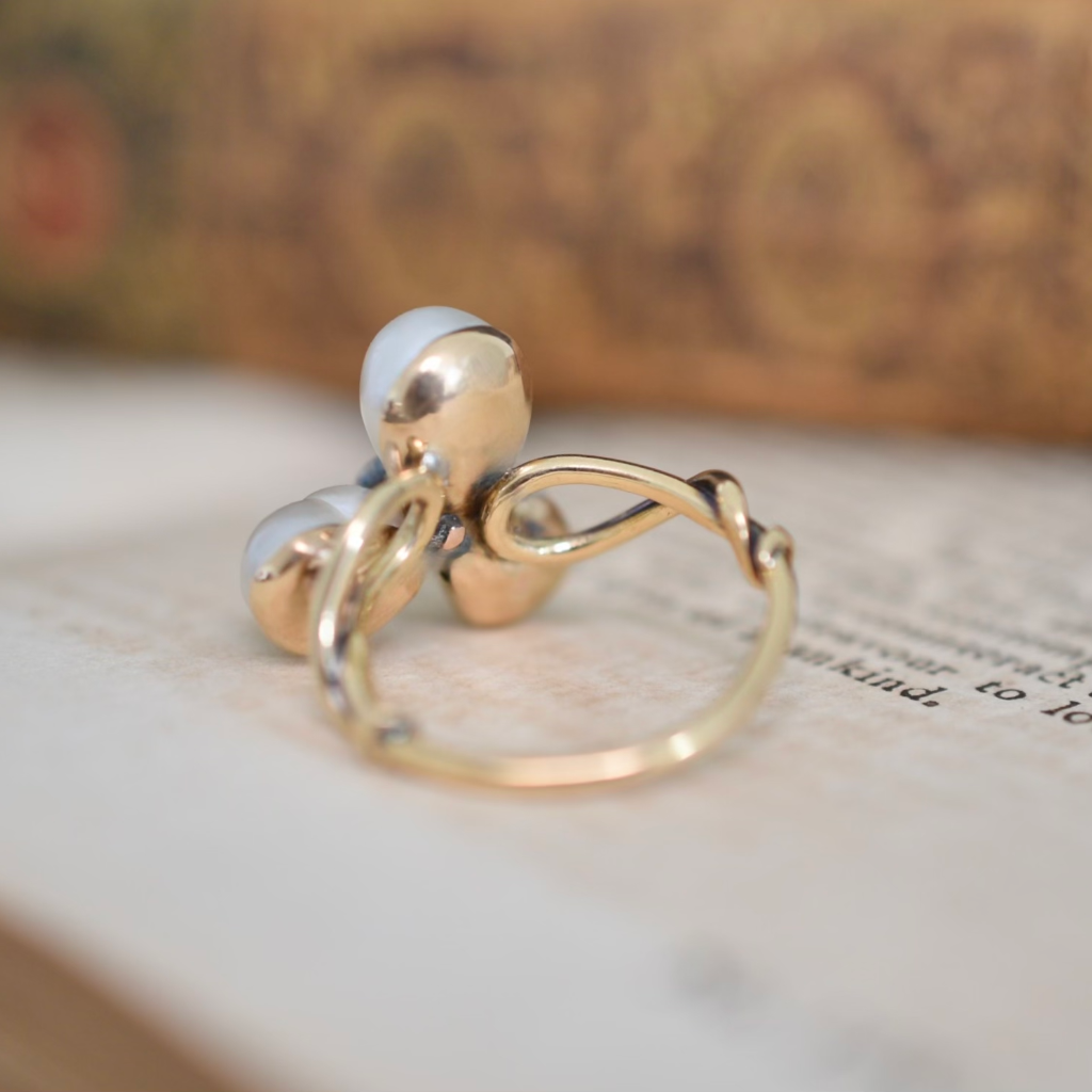 Antique Art Nouveau/Victorian Era 15ct Rose Gold Freshwater Pearl Rose Cut Diamond Ring