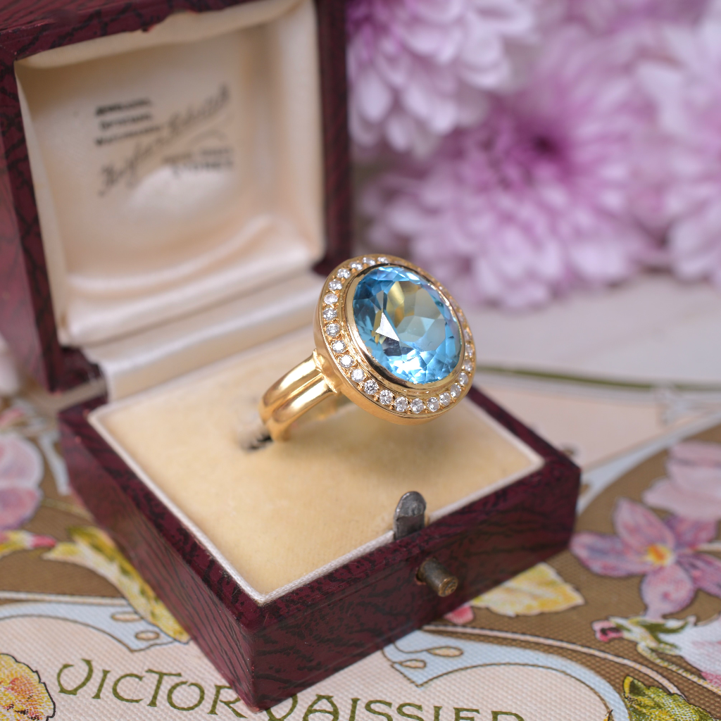 Modern 18ct Yellow Gold Topaz And Diamond Halo Ring Independent Valuation for $4265.00 AUD