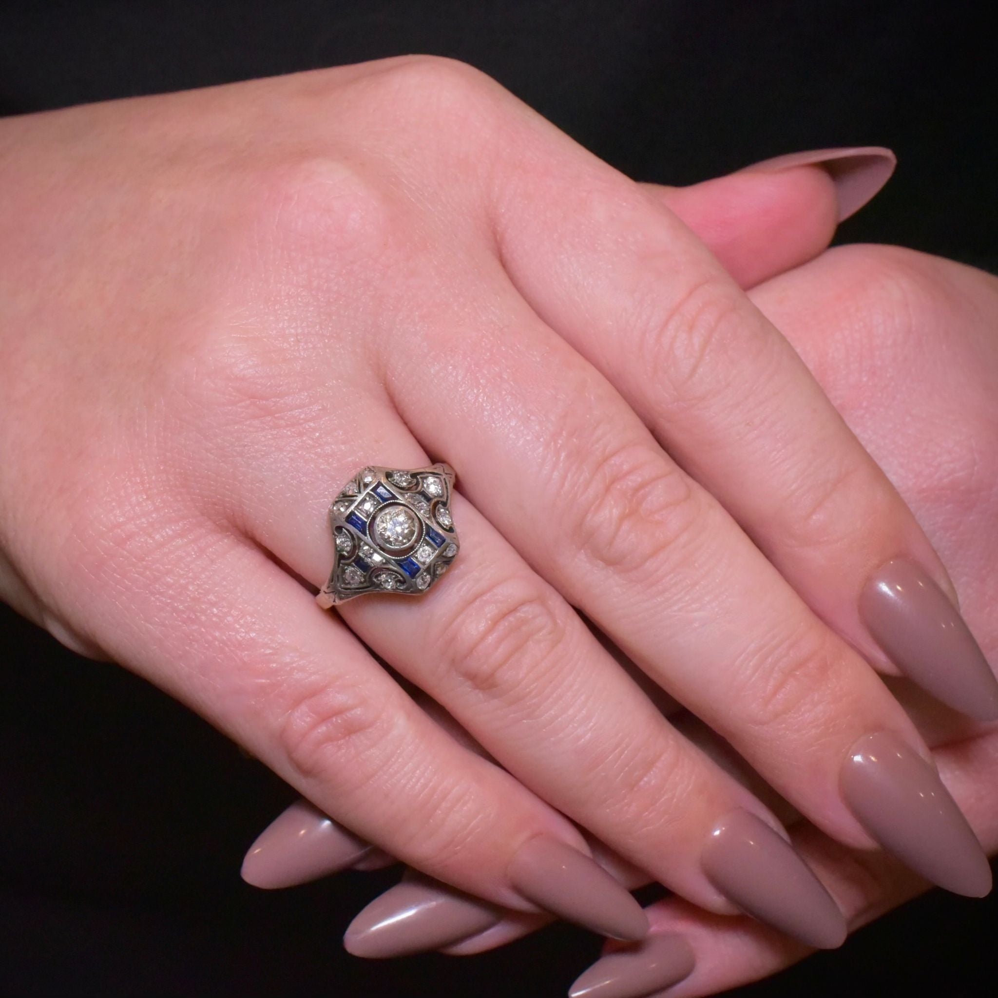 Antique Art Deco 14ct Gold Diamond And Sapphire Ring - Vienna Circa 1920-30’s