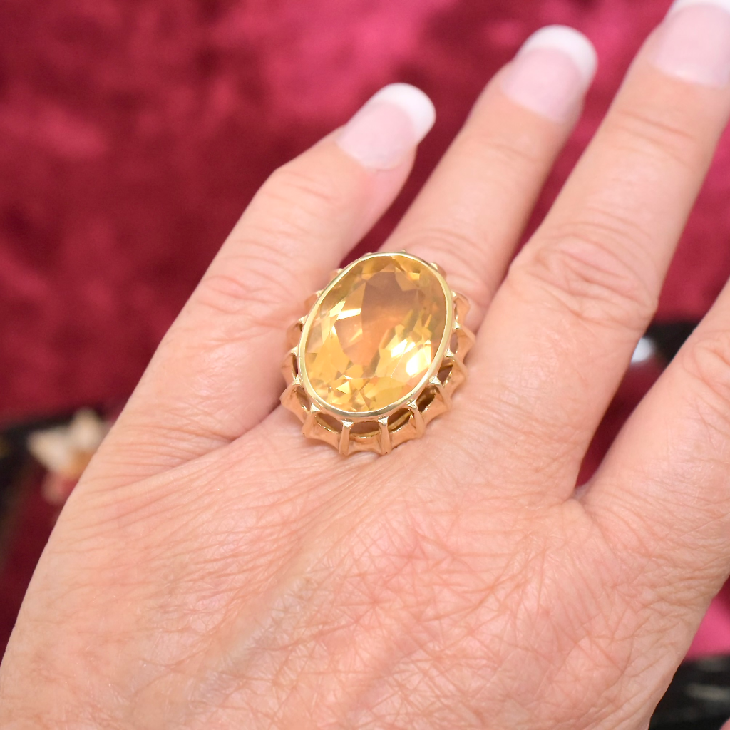 Vintage Retro Style 14ct Yellow Gold And Citrine Ring Circa 1960’s