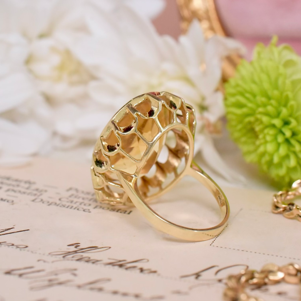 Vintage Retro Style 14ct Yellow Gold And Citrine Ring Circa 1960’s