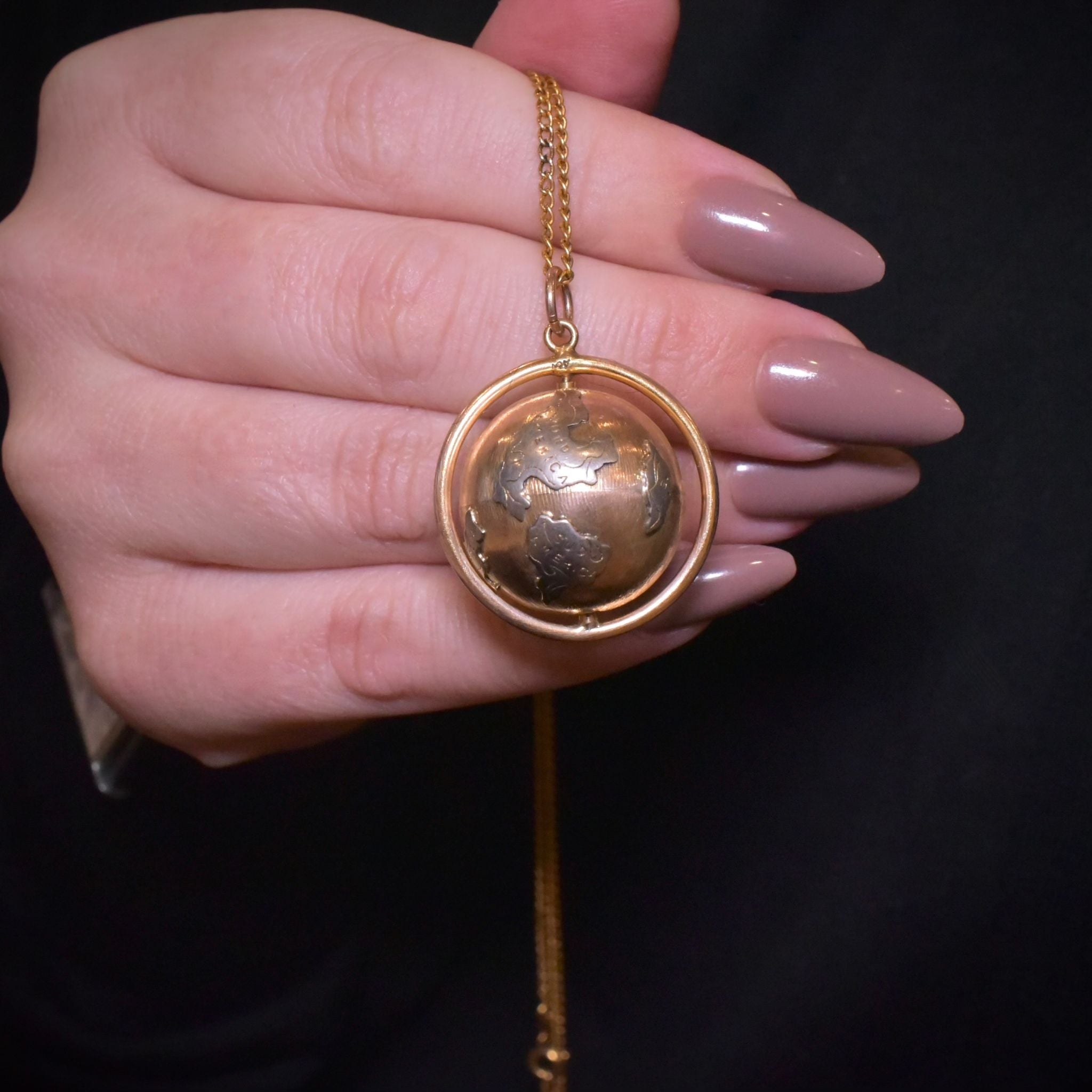 Vintage 14ct Rose Gold (And Silver Continents) Spinning World Globe Pendant