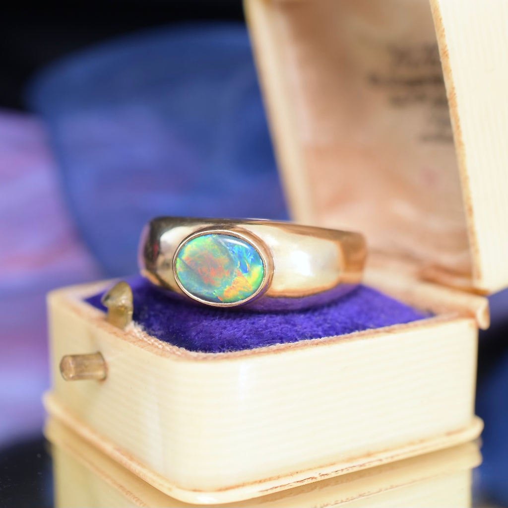 Modern 10ct Yellow Gold And Solid Dark Opal Ring Valuation For Retail Replacement For $4,700 AUD