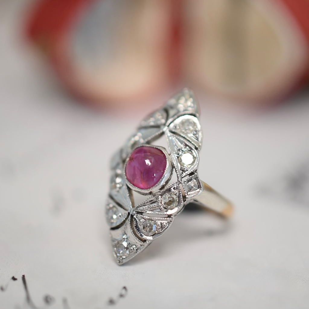Antique Art Deco 22ct Gold Ruby And Diamond Ring