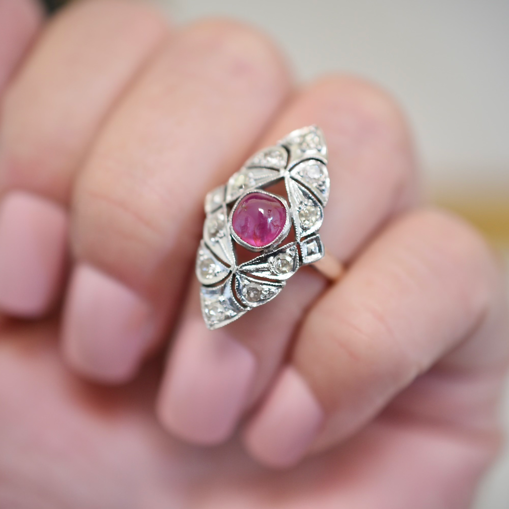 Antique Art Deco 22ct Gold Ruby And Diamond Ring