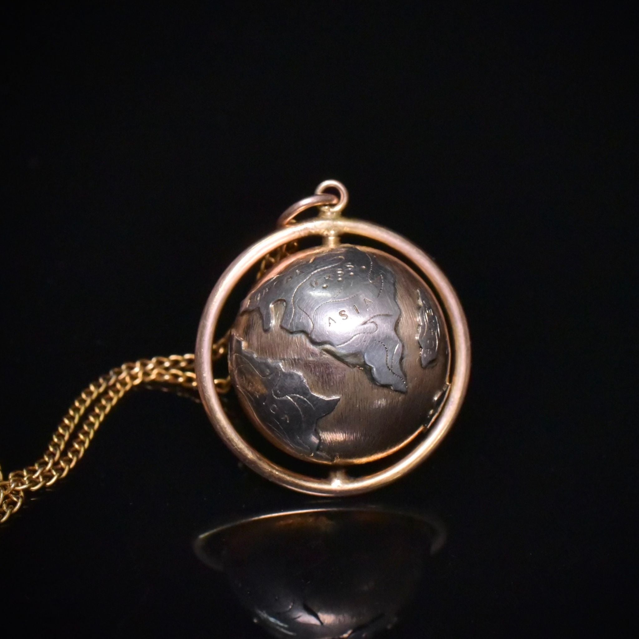 Vintage 14ct Rose Gold (And Silver Continents) Spinning World Globe Pendant
