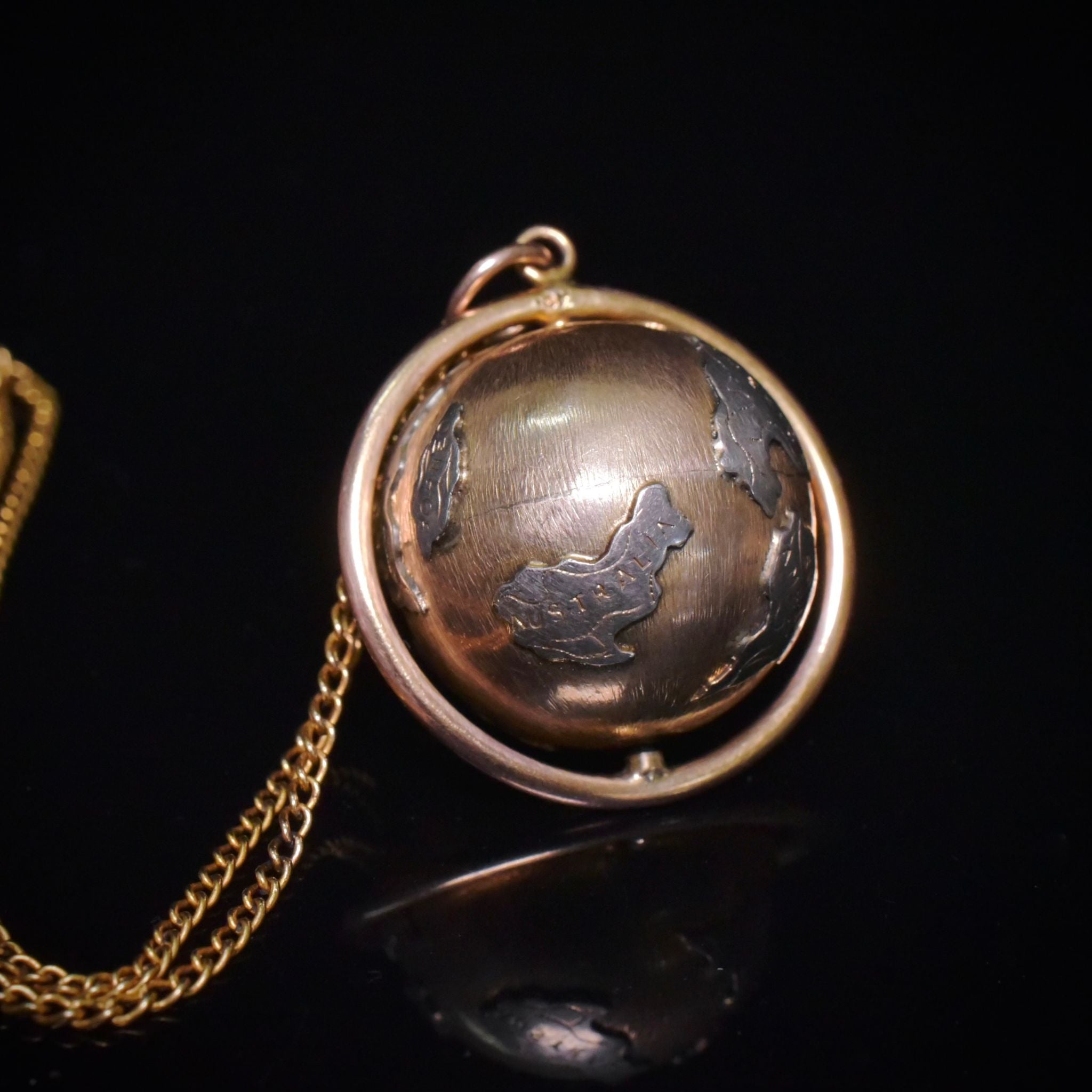 Vintage 14ct Rose Gold (And Silver Continents) Spinning World Globe Pendant
