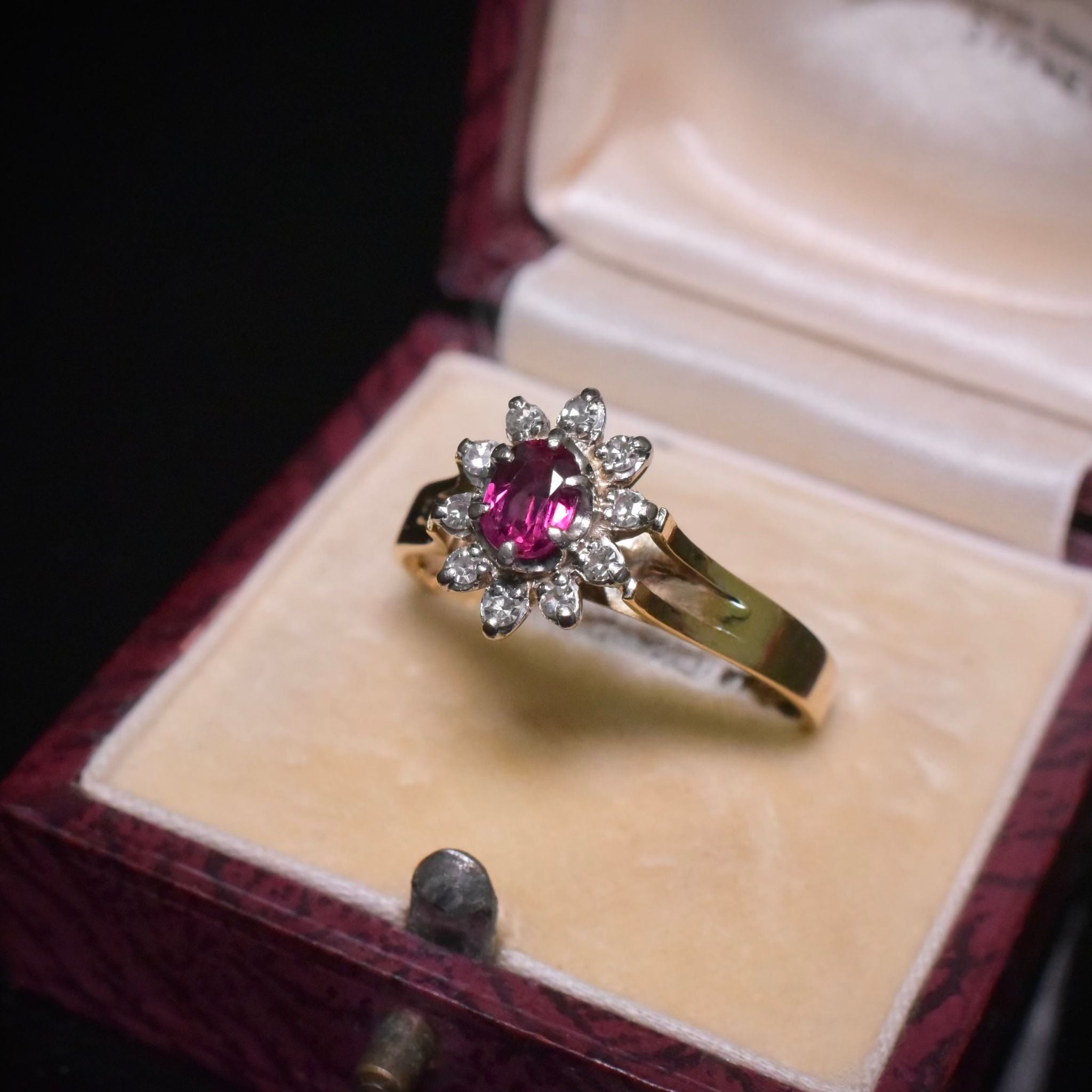 Vintage 18ct Yellow Gold Ruby And Diamond Cluster Ring