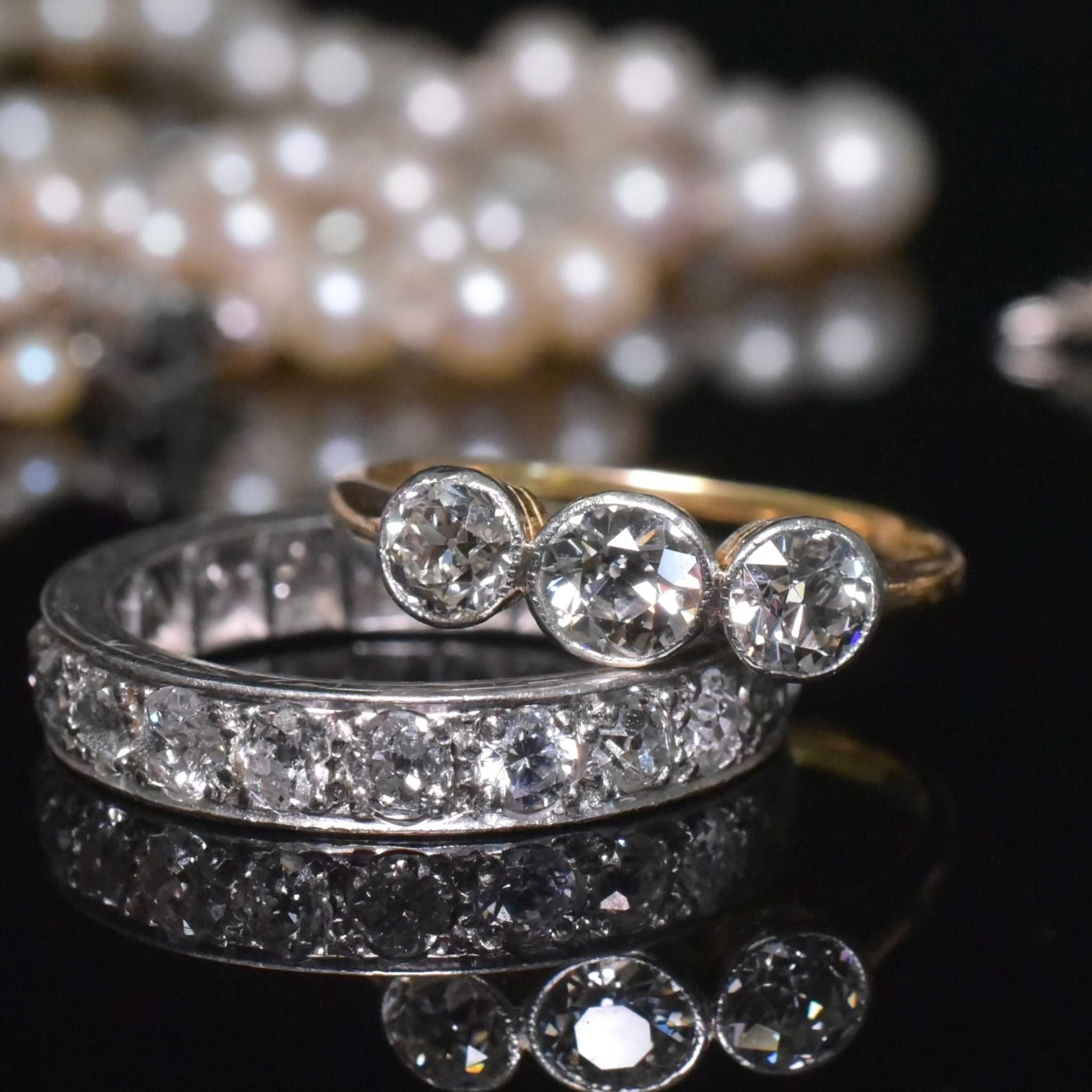 Antique Edwardian 18ct Yellow Gold and Platinum Diamond Trilogy Ring - 1.00ct