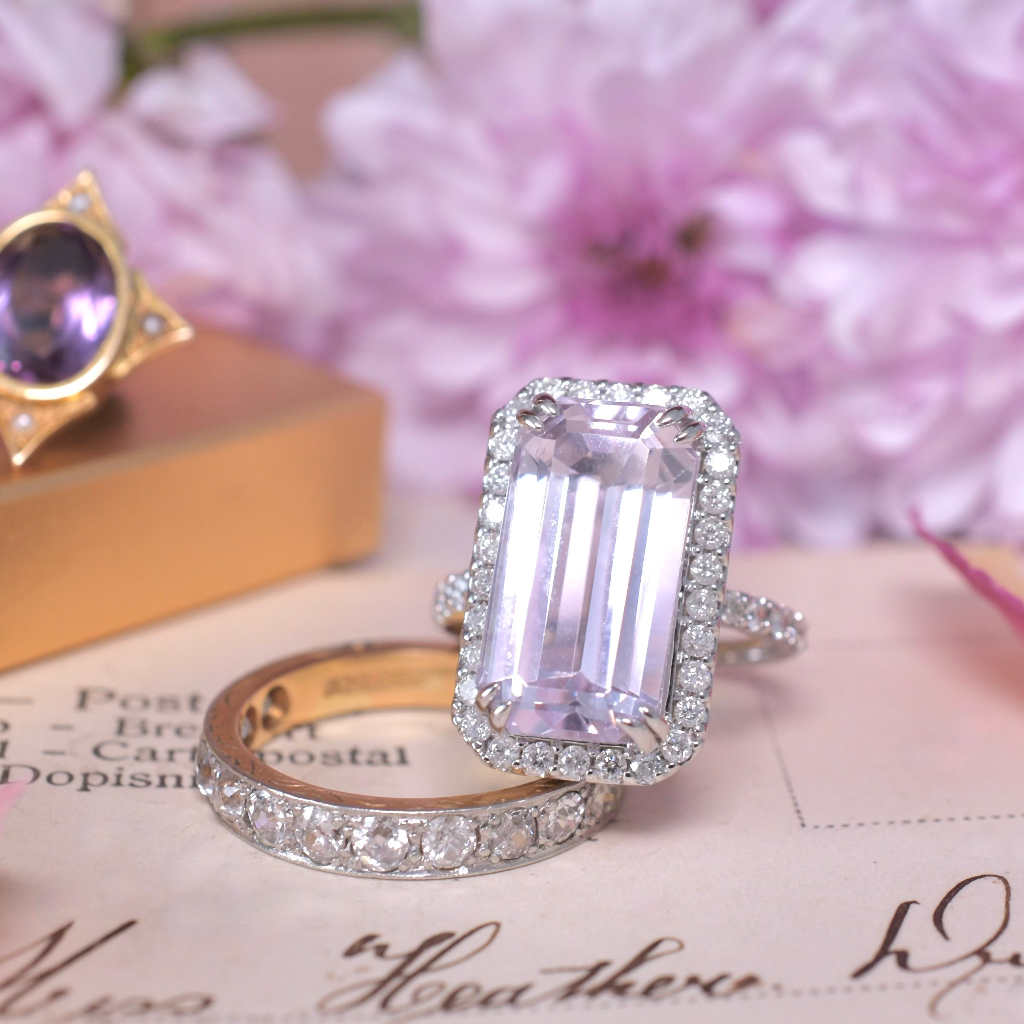 Modern 14ct White Gold Kunzite And Diamond Cocktail Ring Independent Valuation Included For $8,990 AUD