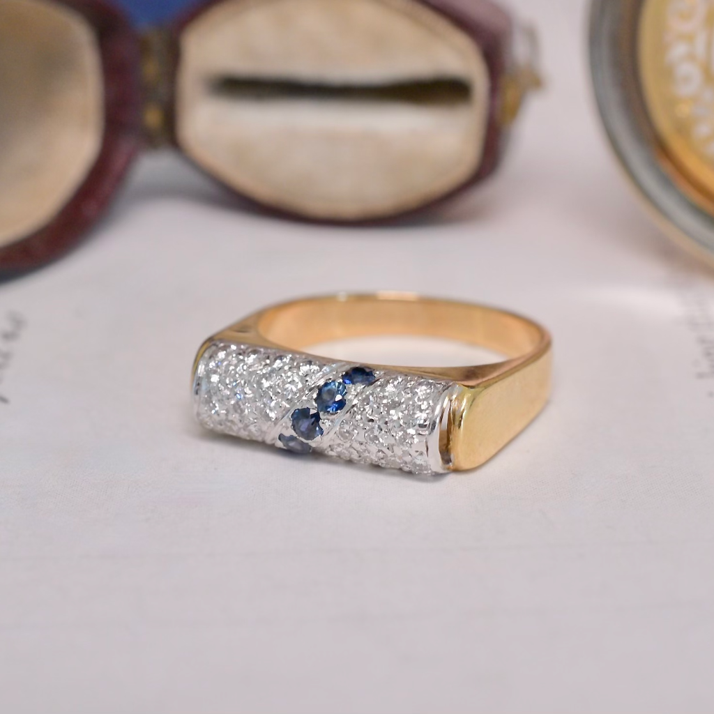 Modern 18ct Yellow Gold Diamond And Sapphire Ring