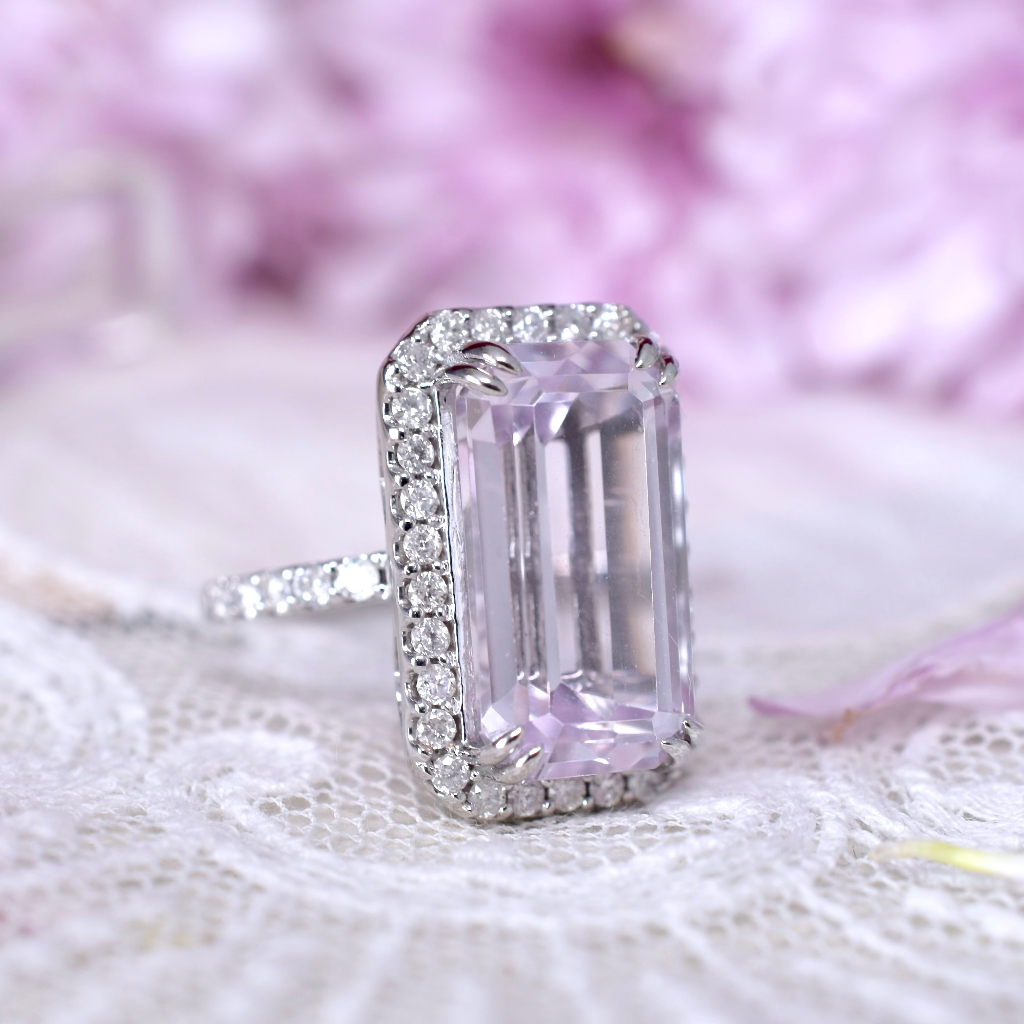 Modern 14ct White Gold Kunzite And Diamond Cocktail Ring Independent Valuation Included For $8,990 AUD