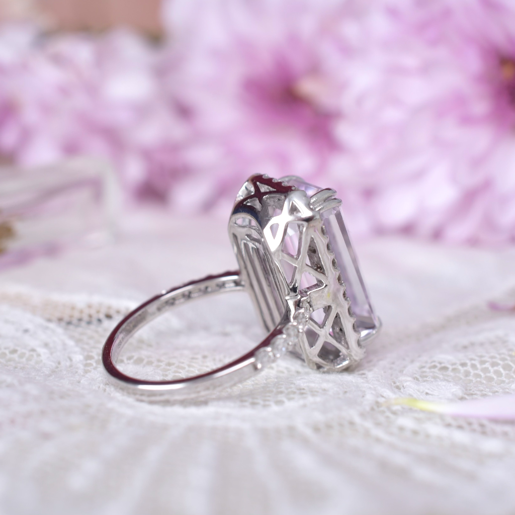 Modern 14ct White Gold Kunzite And Diamond Cocktail Ring Independent Valuation Included For $8,990 AUD