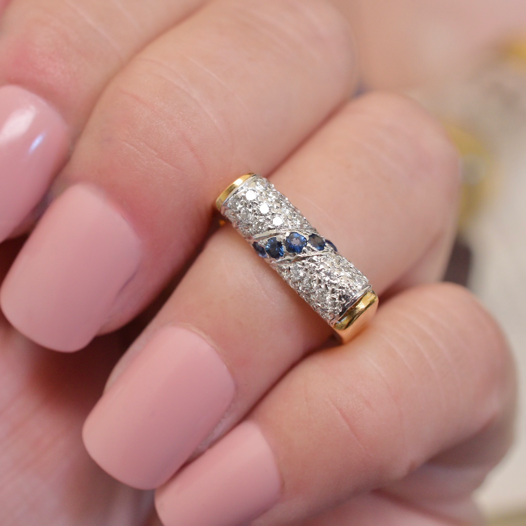 Modern 18ct Yellow Gold Diamond And Sapphire Ring
