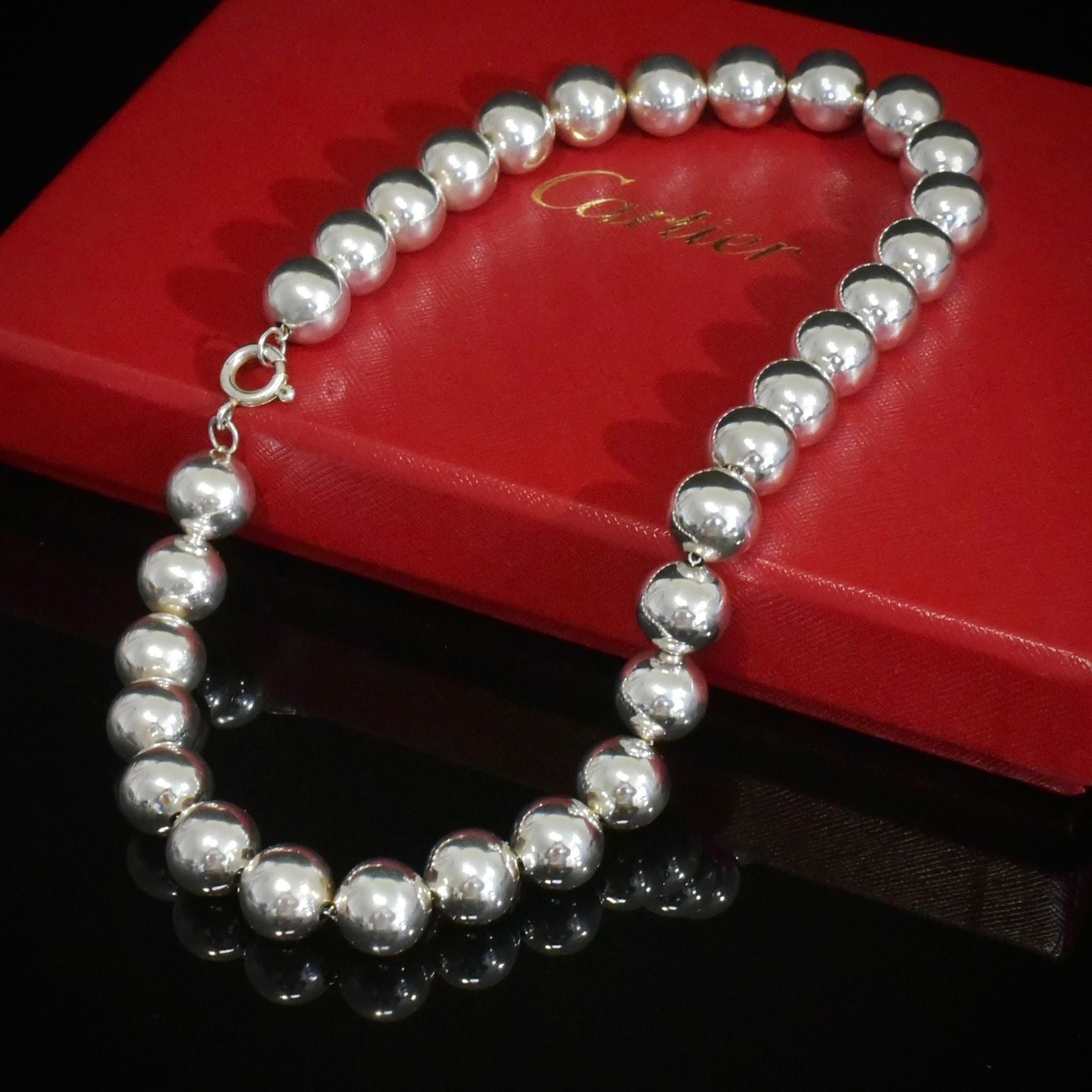Superb Vintage Sterling Silver Rondel Bead Necklace
