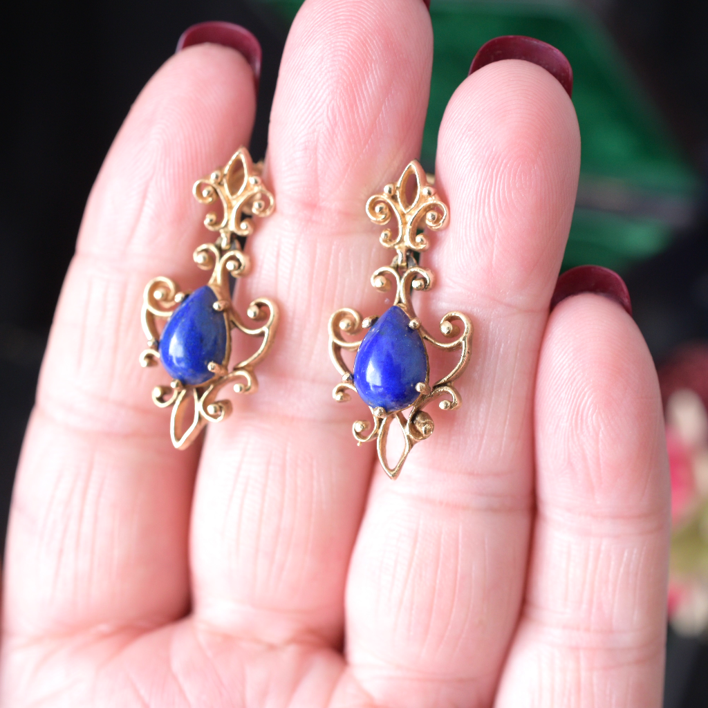 Modern 14ct Yellow Gold Lapis Lazuli Earrings Independent Retail Replacement 2021 Valuation Included For $1500 AUD