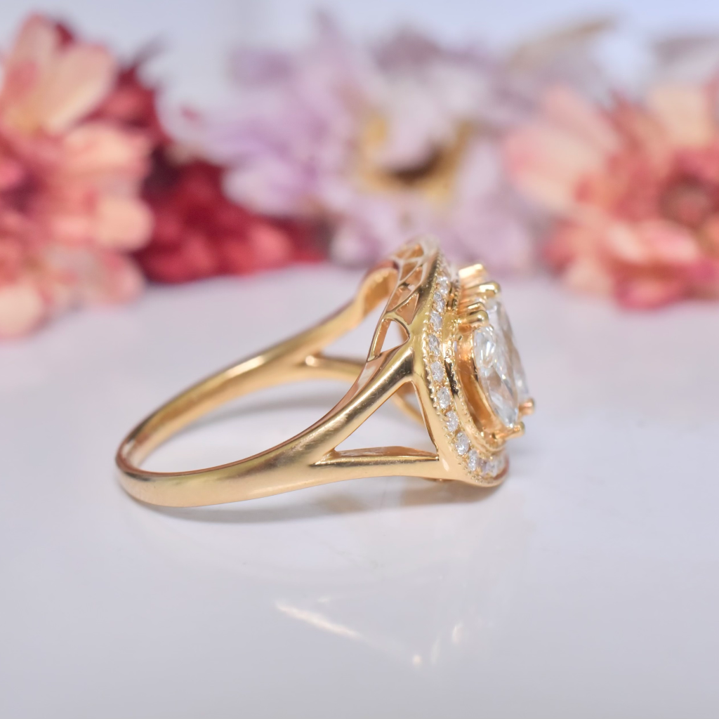 Modern 18ct Yellow Gold Marquise And Round Brilliant Cut Diamond Ring - 1.90ct Included In Purchase Retail Replacement Valuation For - $12,290 AUD