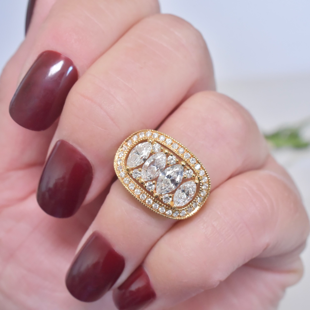 Modern 18ct Yellow Gold Marquise And Round Brilliant Cut Diamond Ring - 1.90ct Included In Purchase Retail Replacement Valuation For - $12,290 AUD