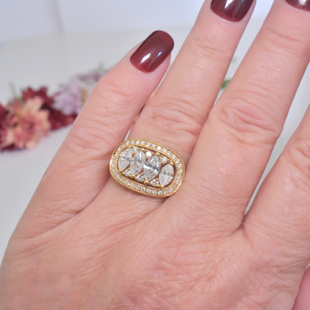 Modern 18ct Yellow Gold Marquise And Round Brilliant Cut Diamond Ring - 1.90ct Included In Purchase Retail Replacement Valuation For - $12,290 AUD