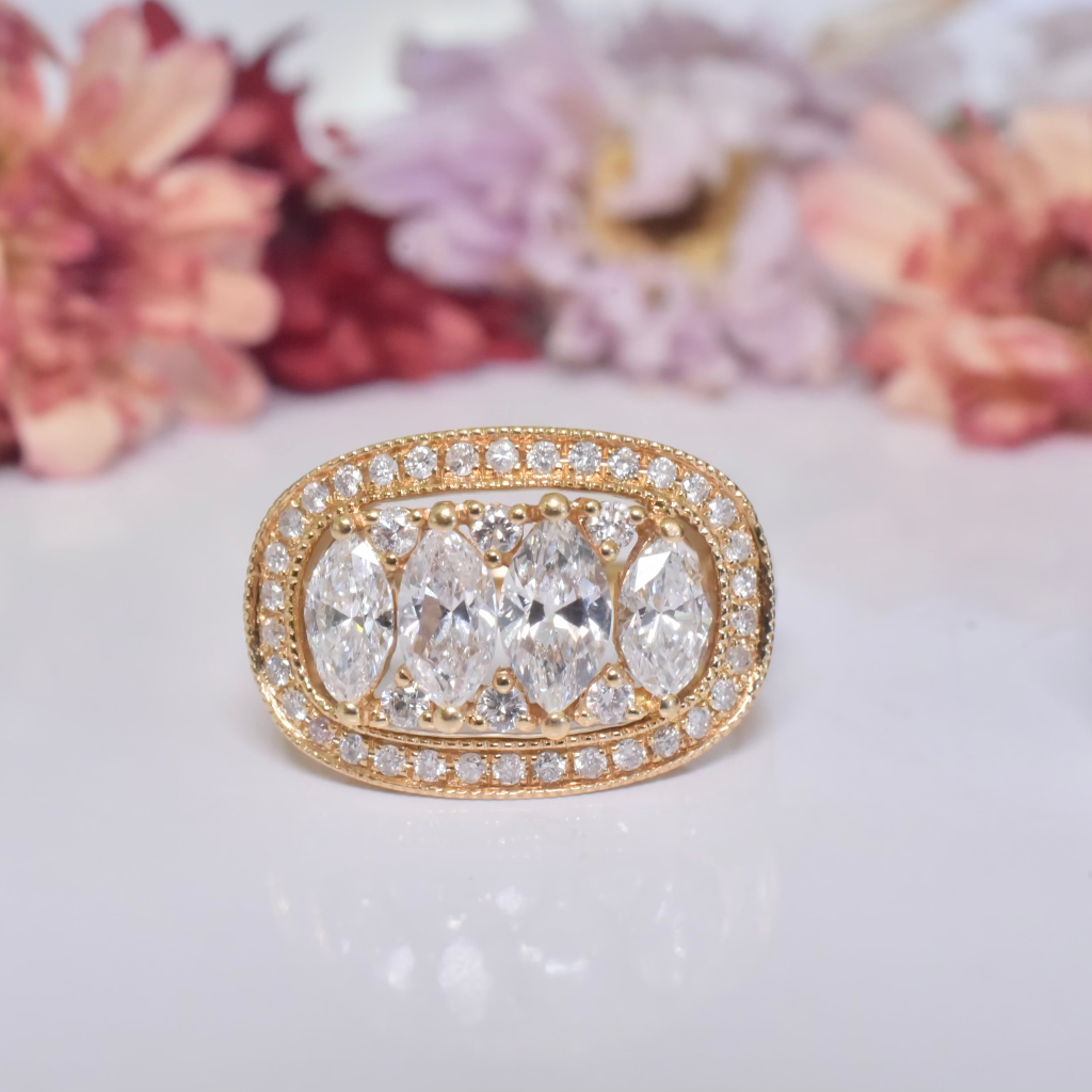 Modern 18ct Yellow Gold Marquise And Round Brilliant Cut Diamond Ring - 1.90ct Included In Purchase Retail Replacement Valuation For - $12,290 AUD